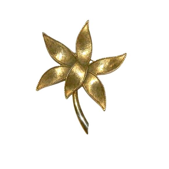 Vtg Signed EMMONS Gold tone Textured Leaf Brooch Pin - Picture 5 of 5